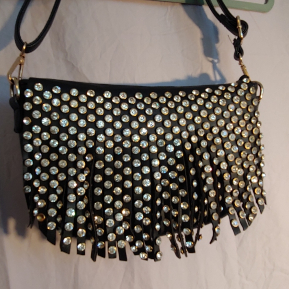 NWOT Black Pleather Blingy Purse